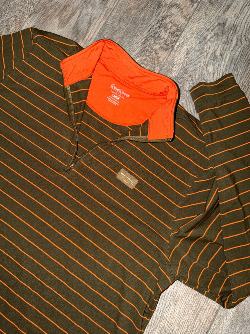 Good Good Golf Men’s Large Brown Orange Striped Quarter Zip Pullover